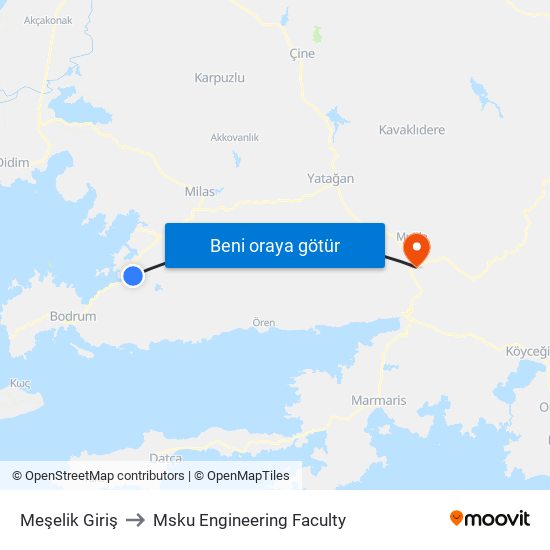 Meşelik Giriş to Msku Engineering Faculty map