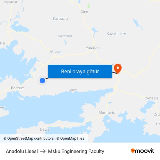 Anadolu Lisesi to Msku Engineering Faculty map