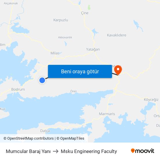 Mumcular Baraj Yanı to Msku Engineering Faculty map