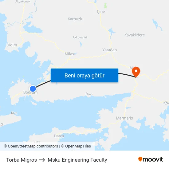 Torba Migros to Msku Engineering Faculty map