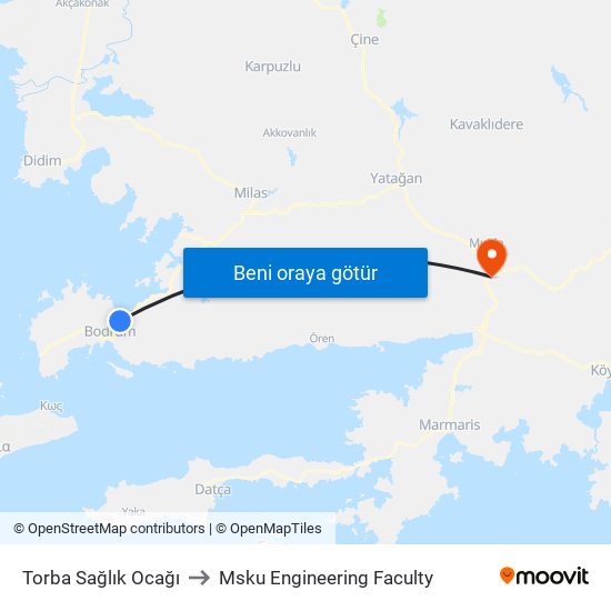 Torba Sağlık Ocağı to Msku Engineering Faculty map