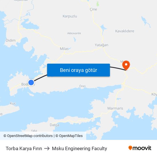 Torba Karya Fırın to Msku Engineering Faculty map