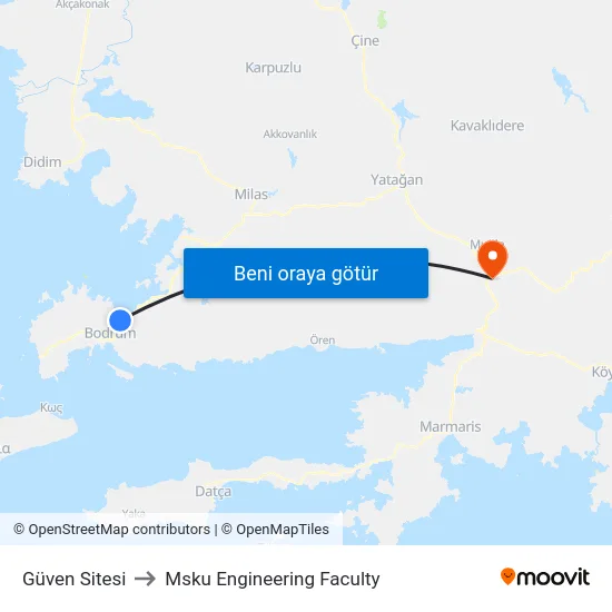 Güven Sitesi to Msku Engineering Faculty map