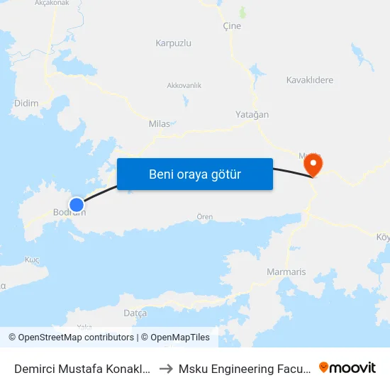 Demirci Mustafa Konakları to Msku Engineering Faculty map