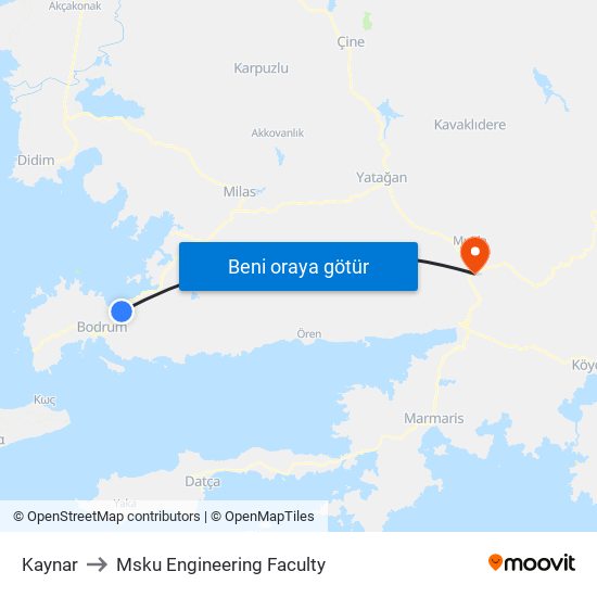 Kaynar to Msku Engineering Faculty map