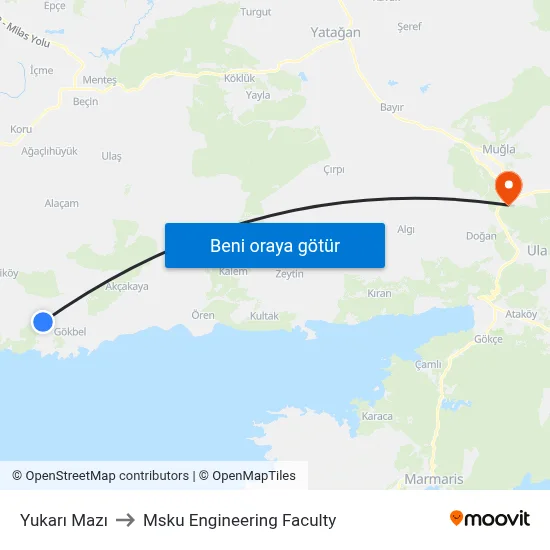 Yukarı Mazı to Msku Engineering Faculty map