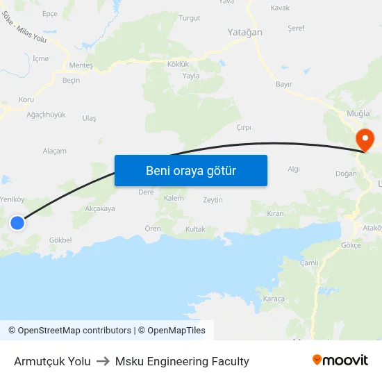 Armutçuk Yolu to Msku Engineering Faculty map