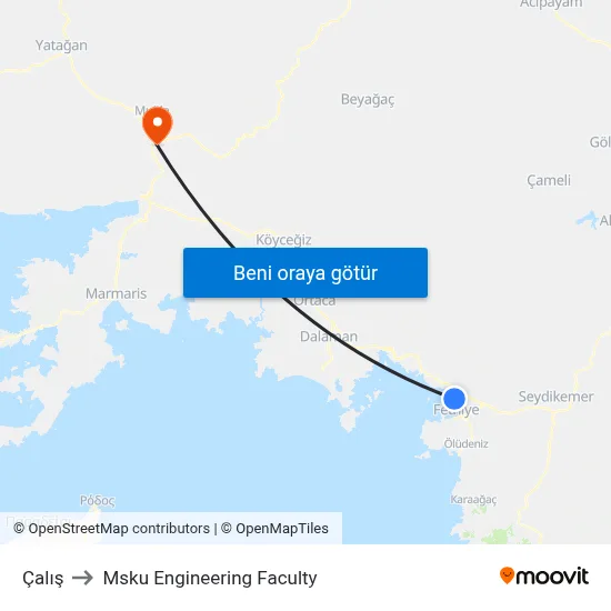 Çalış to Msku Engineering Faculty map