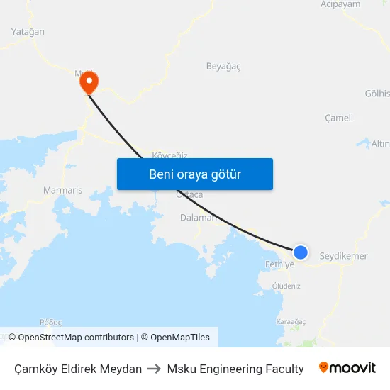 Çamköy Eldirek Meydan to Msku Engineering Faculty map