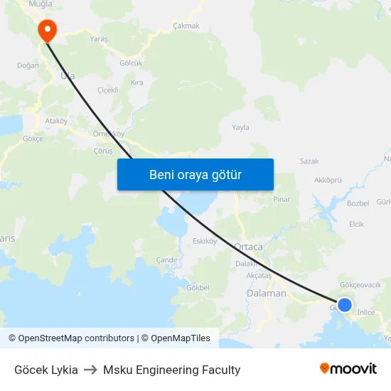 Göcek Lykia to Msku Engineering Faculty map