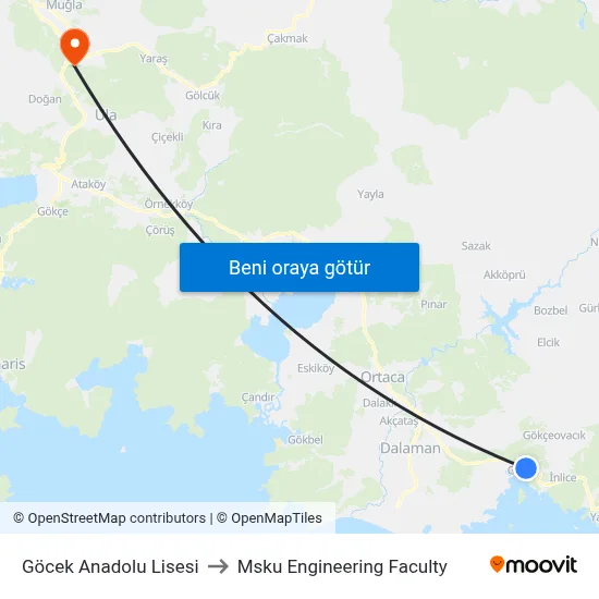 Göcek Anadolu Lisesi to Msku Engineering Faculty map