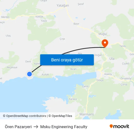 Ören Pazaryeri to Msku Engineering Faculty map