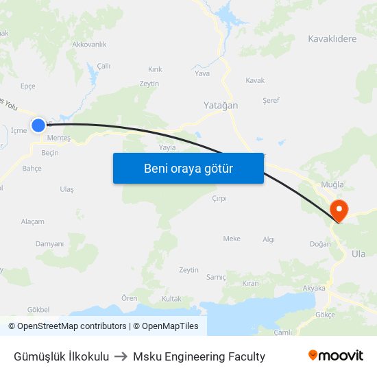 Gümüşlük İlkokulu to Msku Engineering Faculty map