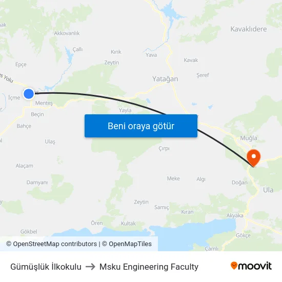 Gümüşlük İlkokulu to Msku Engineering Faculty map