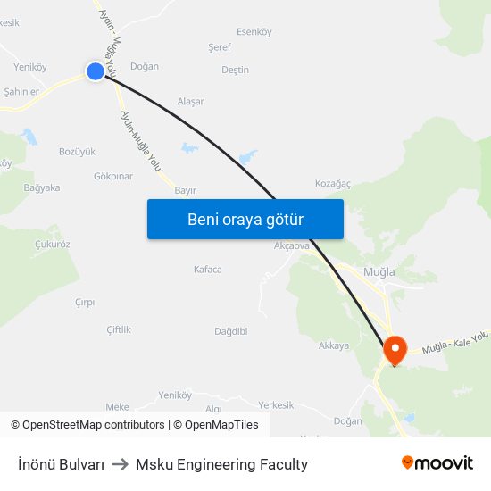 İnönü Bulvarı to Msku Engineering Faculty map