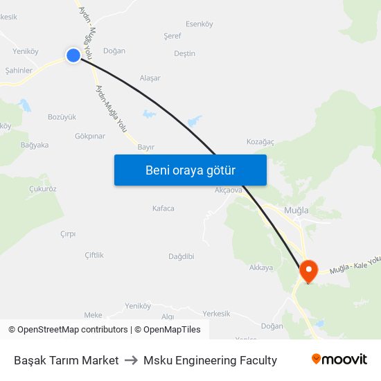 Başak Tarım Market to Msku Engineering Faculty map