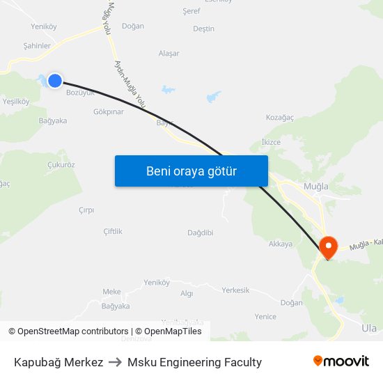 Kapubağ Merkez to Msku Engineering Faculty map