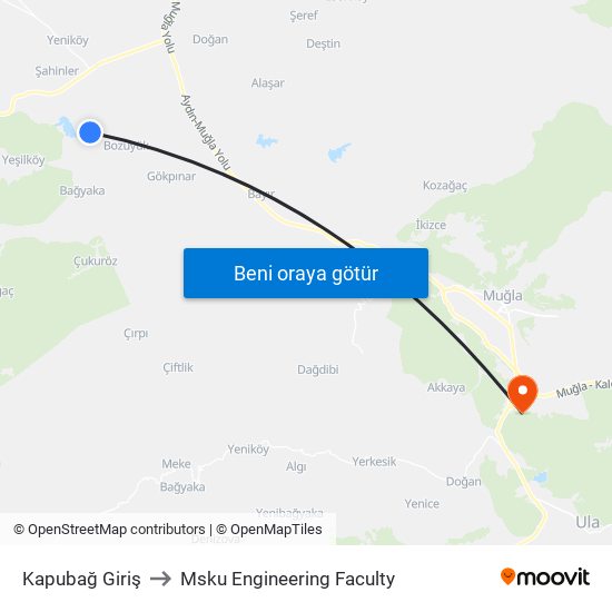 Kapubağ Giriş to Msku Engineering Faculty map