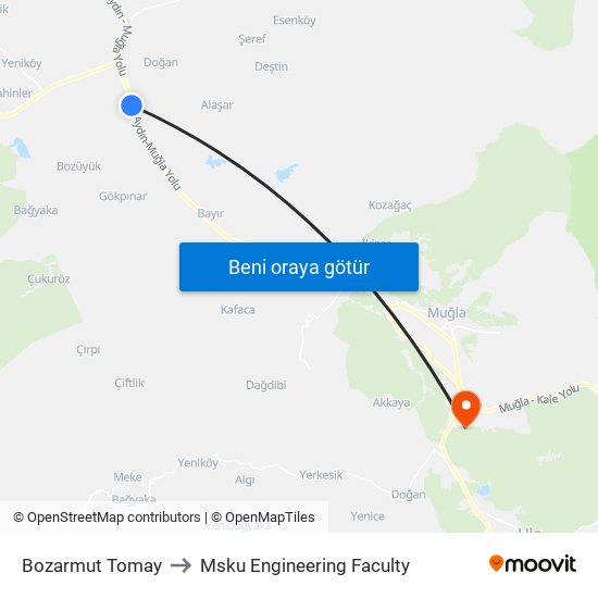 Bozarmut Tomay to Msku Engineering Faculty map