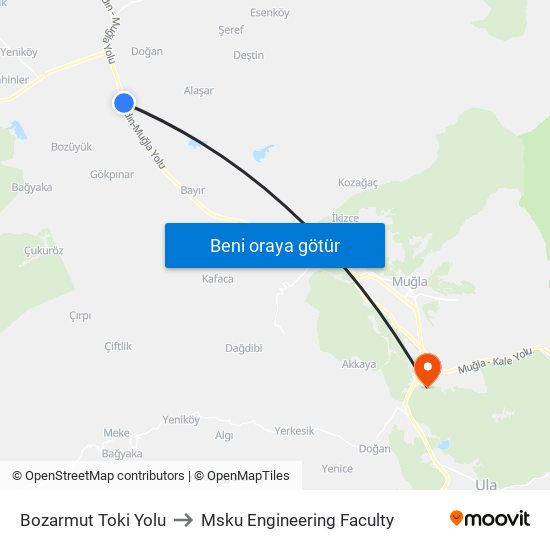Bozarmut Toki Yolu to Msku Engineering Faculty map