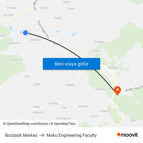 Bozüyük Merkez to Msku Engineering Faculty map