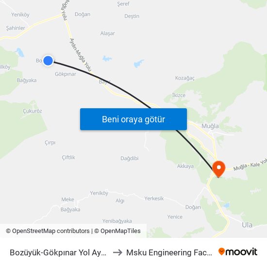 Bozüyük-Gökpınar Yol Ayrımı to Msku Engineering Faculty map