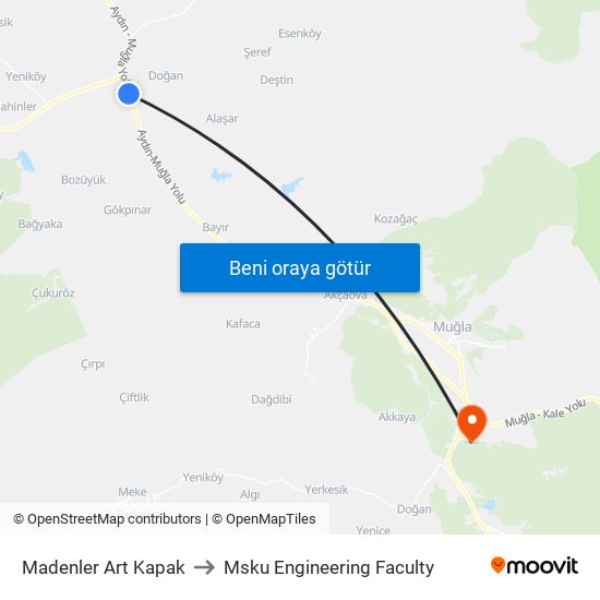 Madenler Art Kapak to Msku Engineering Faculty map