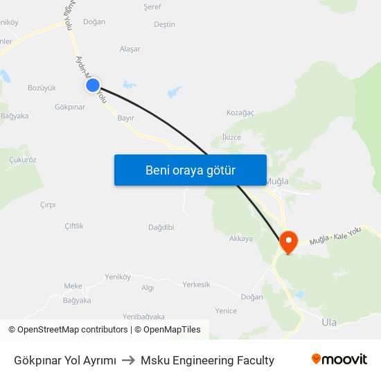 Gökpınar Yol Ayrımı to Msku Engineering Faculty map