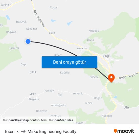 Esenlik to Msku Engineering Faculty map