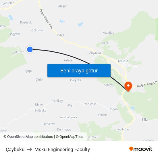 Çaybükü to Msku Engineering Faculty map