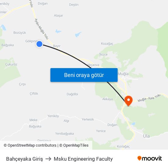 Bahçeyaka Giriş to Msku Engineering Faculty map