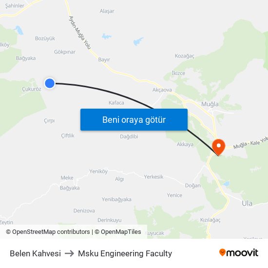 Belen Kahvesi to Msku Engineering Faculty map