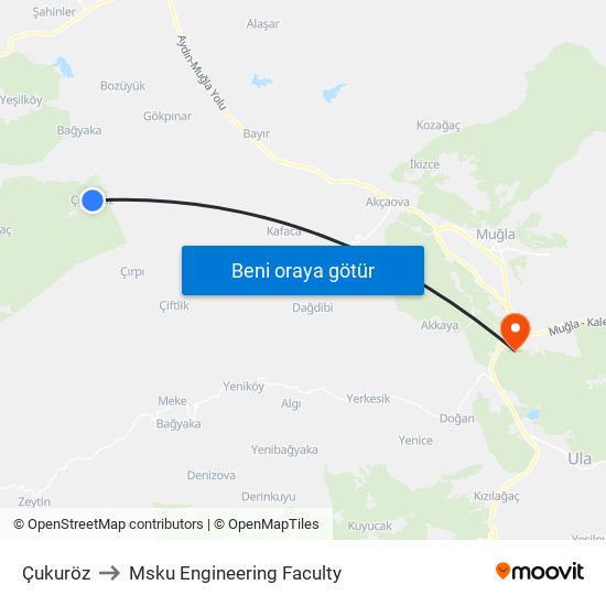 Çukuröz to Msku Engineering Faculty map