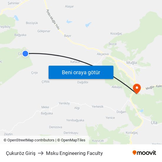 Çukuröz Giriş to Msku Engineering Faculty map