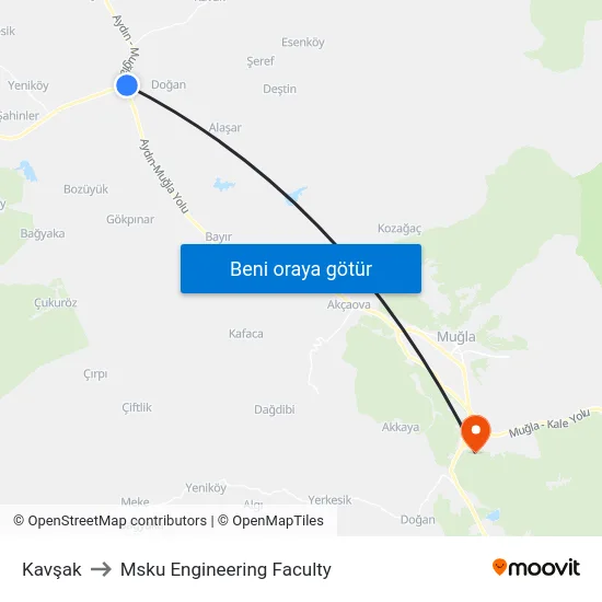 Kavşak to Msku Engineering Faculty map