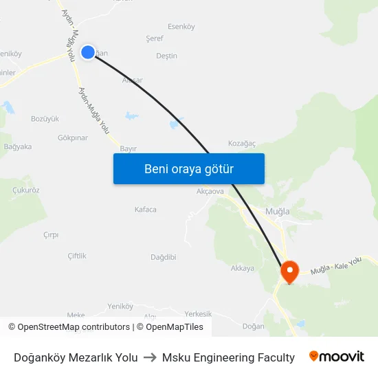 Doğanköy Mezarlık Yolu to Msku Engineering Faculty map