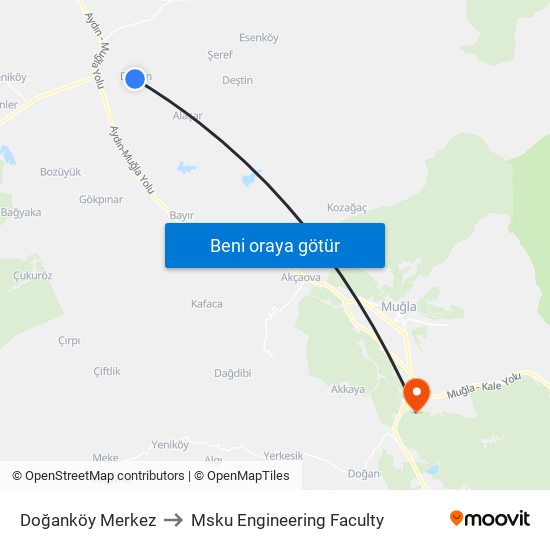 Doğanköy Merkez to Msku Engineering Faculty map