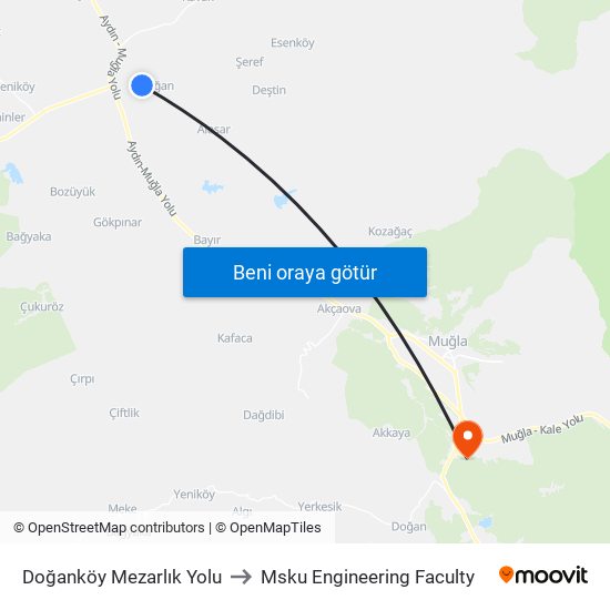Doğanköy Mezarlık Yolu to Msku Engineering Faculty map