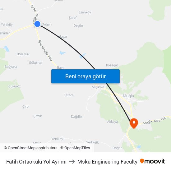 Fatih Ortaokulu Yol Ayrımı to Msku Engineering Faculty map