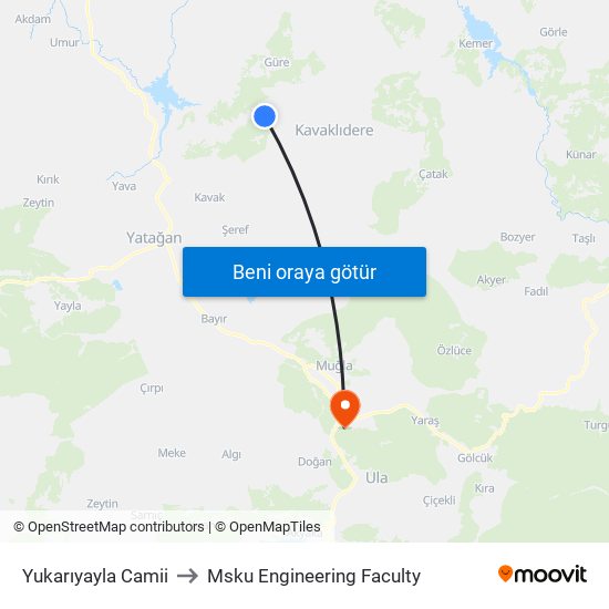 Yukarıyayla Camii to Msku Engineering Faculty map