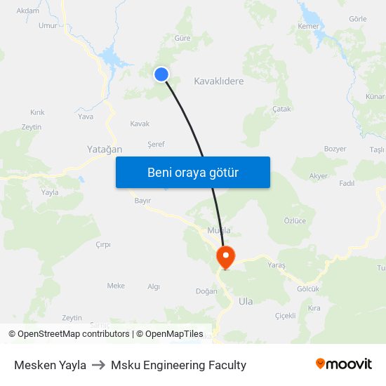 Mesken Yayla to Msku Engineering Faculty map