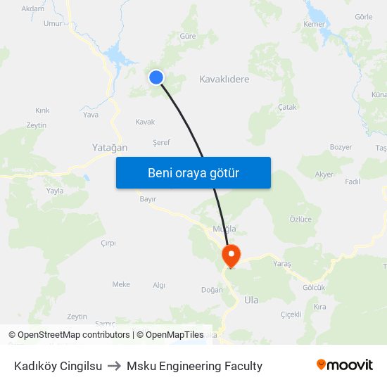 Kadıköy Cingilsu to Msku Engineering Faculty map
