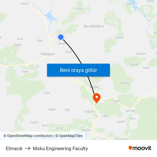 Elmacık to Msku Engineering Faculty map