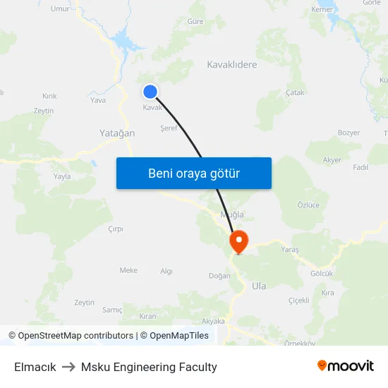 Elmacık to Msku Engineering Faculty map