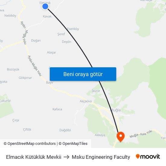 Elmacık Kütüklük Mevkii to Msku Engineering Faculty map