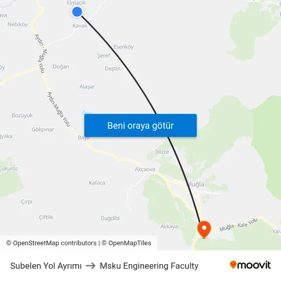 Subelen Yol Ayrımı to Msku Engineering Faculty map