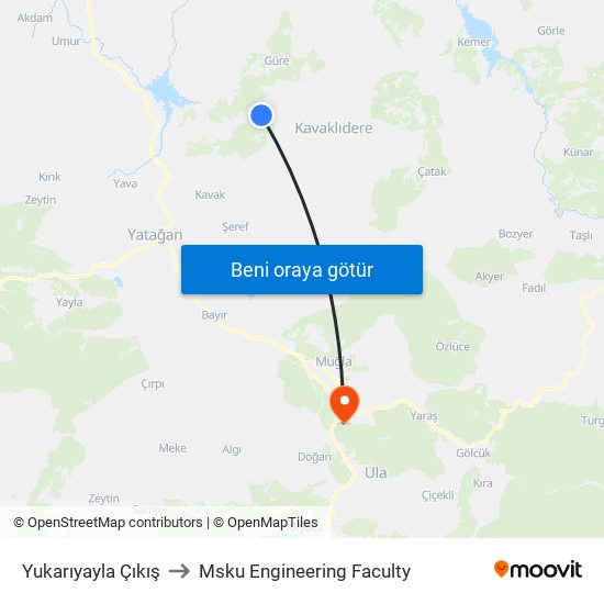 Yukarıyayla Çıkış to Msku Engineering Faculty map