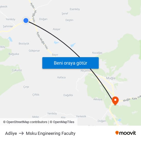 Adliye to Msku Engineering Faculty map