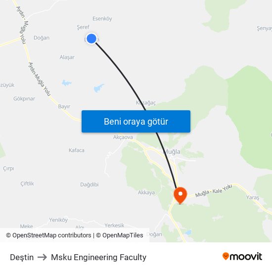 Deştin to Msku Engineering Faculty map