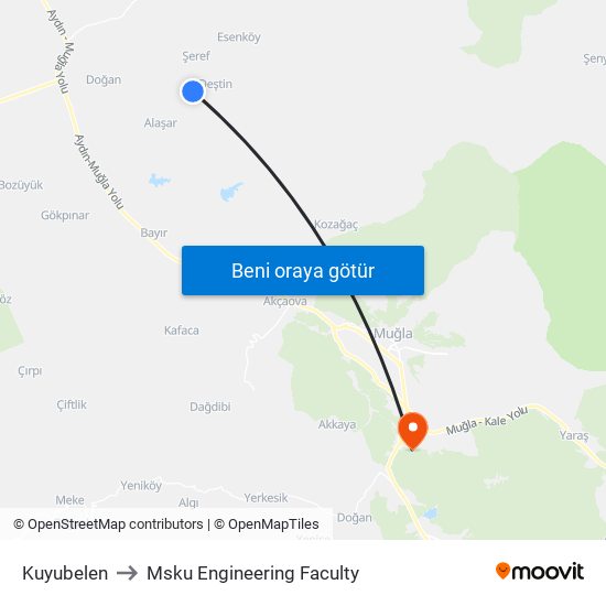 Kuyubelen to Msku Engineering Faculty map